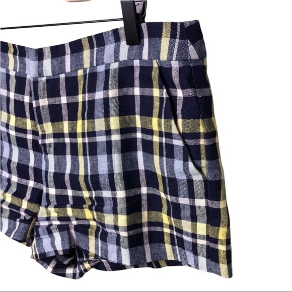 Joie Merci Plaid Linen Shorts Size 10 3 inch Blue Yellow - Picture 5 of 9